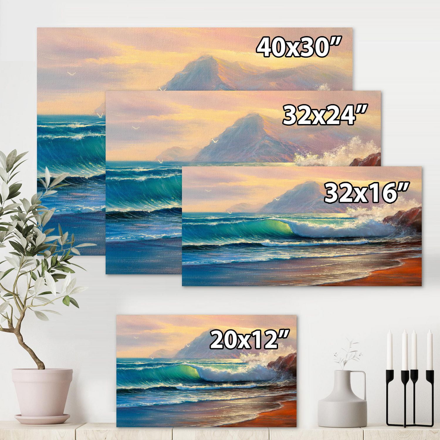 Designart Lumière du soleil du matin sur les vagues de la mer III Art mural sur toile