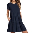 thumbnail image 2 of Pisexur Robes Midi d'Été pour Femmes Décontractées Évasées à Étages Robe T-Shirt Ourlet Ample Manches Courtes Robes de Plage avec Poches, 2 of 6