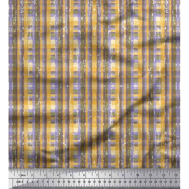 Soimoi Satin Silk Fabric Geometric Check Print Sewing Fabric Yard 42 Inch Wide