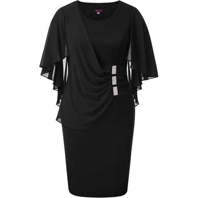 Hanna Nikole Robe en Chiffon à Manches Courtes pour Femmes Grande Taille avec Volants et Strass