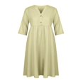 thumbnail image 3 of CHUANK Robe Maxi Ample à Manches Longues en Coton et Lin pour Femmes, Grande Taille, Unie, Boutonnée, 3 of 7