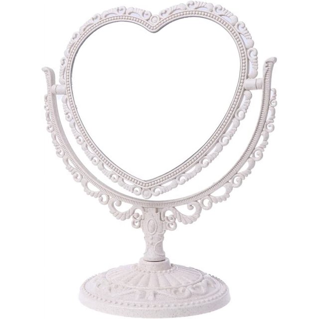 ORUYROP 2Sides Heart-shaped Makeup Mirror 360 Rotatabling Stand Table Cosmetic Mirror Dresser (Beige)