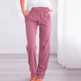 thumbnail image 2 of Timegard Womens Cotton Linen Pants Elastic Waisted Drawstring Straight Leg Solid Color Casual Pants, 2 of 6