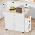 thumbnail image 2 of HOMCOM Mobile Kitchen Island with Power Outlet Drop Leaf Kitchen Cart White, 2 of 10