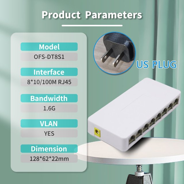 5 8 Ports UTP RJ45 Gigabit Ethernet Switch 1000 Mbps Mini Network Switches VLAN Ethernet Splitter Lan Hub Switch 8Port 100M US PLUG