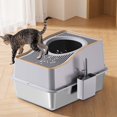 thumbnail image 2 of Stainless Steel Litter Box with Lid, Enclosed Litter Box with Cat Litter Mat and Scoop, Extra Large High Sided Cat Litter Trays Easy Clean Detachable, 2 of 9