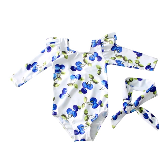 Sunnyoo Toddler Girls One-Piece Swimsuit Floral Long Sleeve Rash Guard Quick Dry Bathing Suit