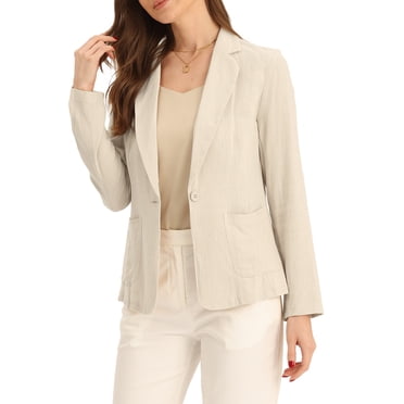 INSPIRE CHIC Linen Blazer for Women's Notch Lapel One Button Suit Jackets