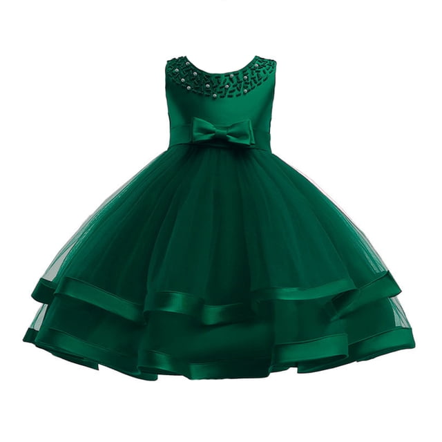 MIASHUI Robe Élégante à Fleurs pour Fille pour Mariage, Concours et Tenue de Fête Vert Foncé, 4-5 Ans