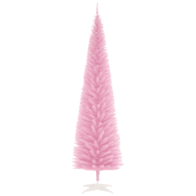 HOMCOM 7' Artificial Christmas Tree Xmas Slim Tree Holiday Home Décor, Pink