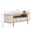 thumbnail image 2 of AKDSteel Table Basse Ovale Moderne et Luxueuse avec Rangement, 47,24 Pouces Design Cannelé et Dessus en Faux Marbre, Profil Courbé avec Pattes en Métal Doré, Table Centrale Blanche pour Salon, 2 of 7