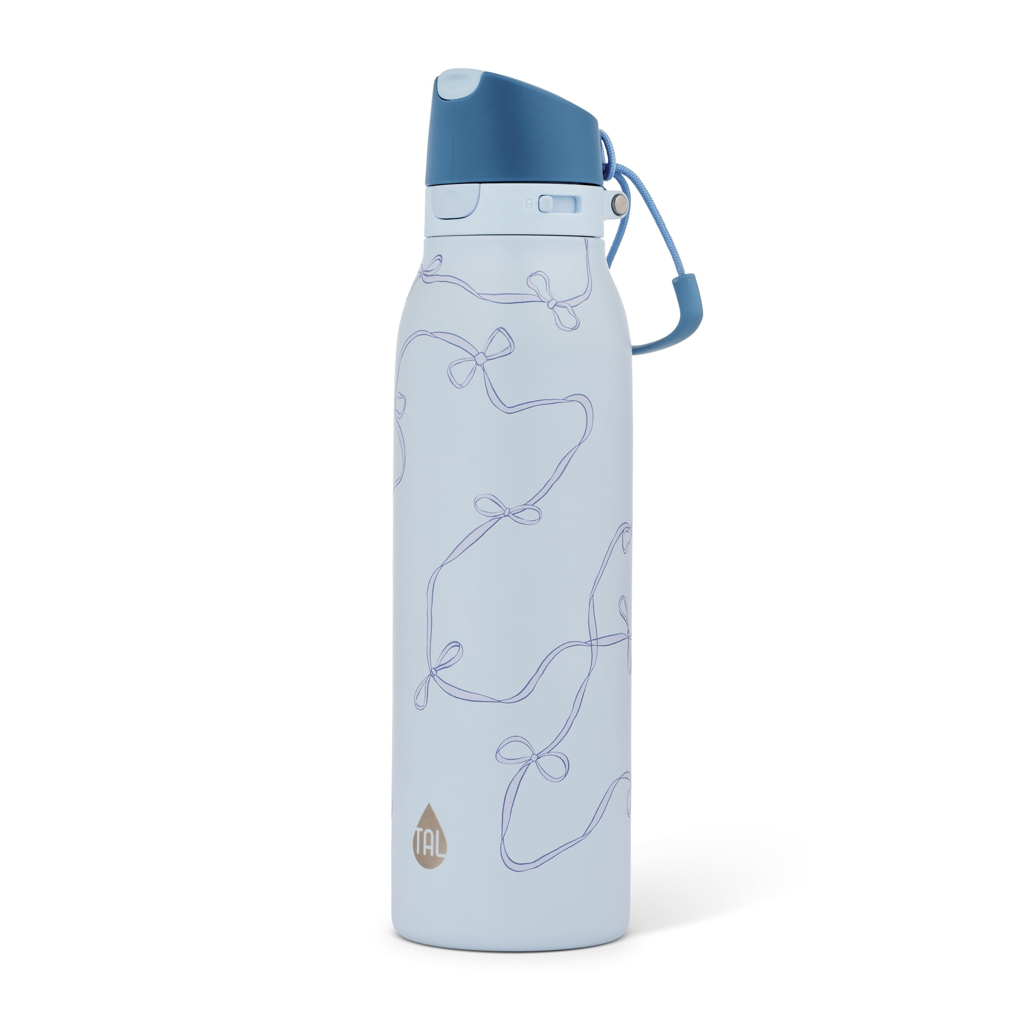 Bouteille d'eau TAL 2-en-1 en acier inoxydable de 710 ml (24 oz) avec paille et bouchon à pression, nœuds bleus