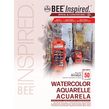 Bee Paper - Bloc de papier aquarelle studio inspiré des abeilles 9"x12", 50 feuilles, 140 lb, 300 g/m² | BEE-92066T-50 |
