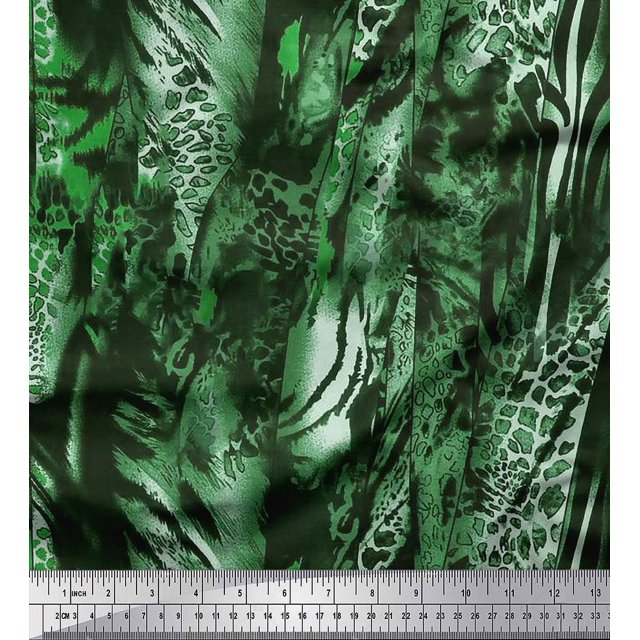 Soimoi Green Modal Satin Fabric Leopard & Wild Animal Skin Print Sewing Fabric BTY 42 Inch Wide