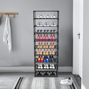 Ktaxon 10 Étagère de chaussures compactes Tiers 30 Organisateur de rangement de pairs Space Enregistrement pour la chambre d'entrée Dorm, Noir