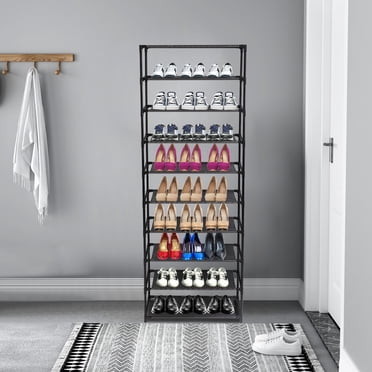 Ktaxon 10 Tiers Compact Shoe Rack Shoe Shelf 30 Pairs Closet Storage Organizer Space Saving for Entryway Bedroom Dorm, Black