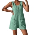 thumbnail image 1 of Lenpel Women's Plus Size Rompers Summer Casual Scoop Neck Quarter Button Textured Sleeveless Jumpsuits Loose Short Overalls with Pockets, 1 of 3