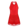thumbnail image 2 of Ocealan Robe de Danse Latin Jazz pour Filles Enfants Costume de Danse Tango Rumba Samba Scintillant Justaucorps à Franges Rouge 12, 2 of 7