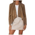 thumbnail image 1 of CEHVOM Cardigan Court en Velours Imitation Peau de Daim Uni à Revers pour Femme, 1 of 5