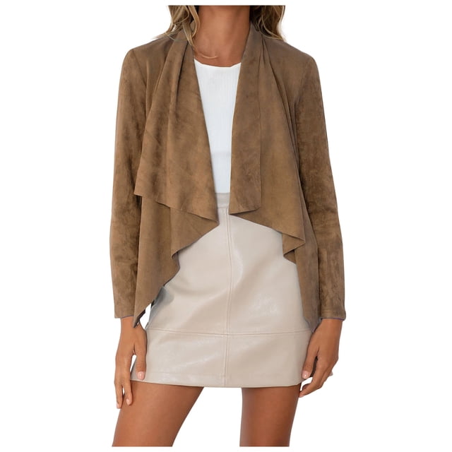CEHVOM Cardigan Court en Velours Imitation Peau de Daim Uni à Revers pour Femme
