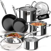 -Ply Stainless Steel Pots and Pans Set 11 PC, 18/10 Stainless Steel Cookware Set with Steamer Insert, Kitchen Induction Cookware Sets with Stay Cool Ergonomic Handles, Dishwasher, Oven Safe