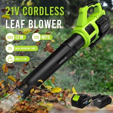 Steelite Souffleur de Feuilles Sans Fil 21V, 120 Mi/h 480 CFM, Souffleur Électrique Léger avec Bloc-Piles 4,0ah et Chargeur, pour l'Entretien de Pelouse, le Nettoyage de Patio, Souffler les Feuilles et la Poussière