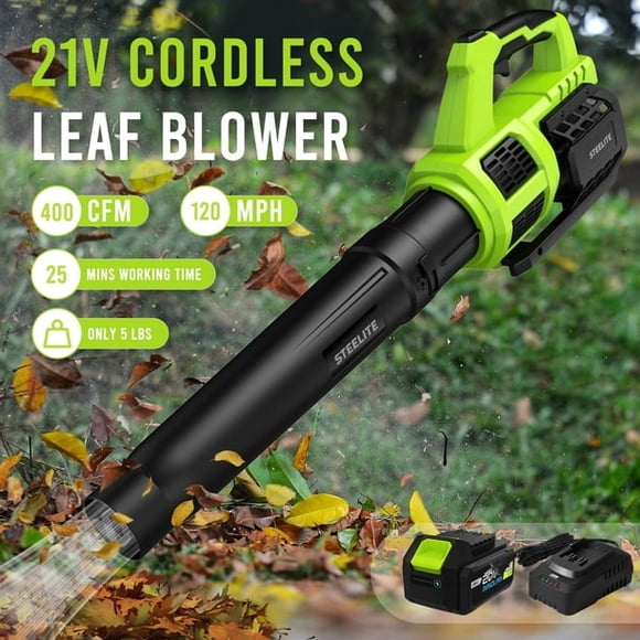 Steelite 21V Cordless Leaf Blower,120 MPH 480 CFM,Electric Lightweight Blower with 4.0Ah Battery Pack and Charger,for Lawn Care, Patio Cleaning, Blowing Leaves and Dust