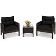 thumbnail image 2 of Costway 3PCS Outdoor Rattan Conversation Set Patio Garden Cushioned Sofa Chair Black, 2 of 9