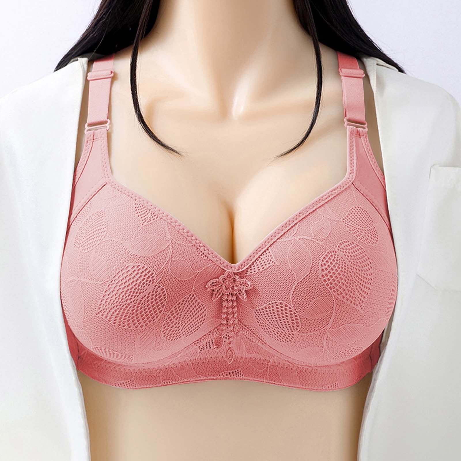 LOVZFMLL Bras for Women Woman's Lace Thin Style Ventilate Large Size Bra Without Steel Rim Watermelon Red 38/85