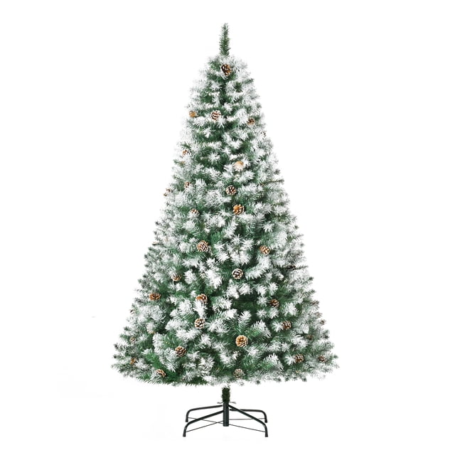 HOMCOM 6' Unlit Artificial Christmas Tree Hinged Flocked Xmas Tree w/ Stand