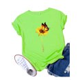 thumbnail image 1 of Innerwin Tee Butterfly Letter Printed Ladies T Shirt Holiday Short Sleeve Basic Tops Green XL, 1 of 5