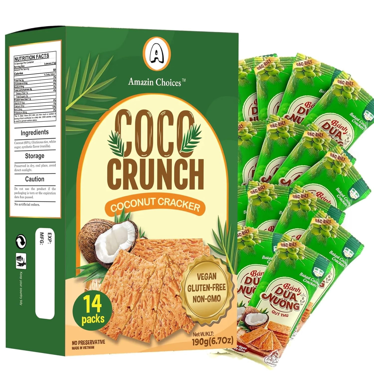 AMAZIN CHOICES COCO Crunch Coconut Crackers. Non-GMO, Gluten-Free