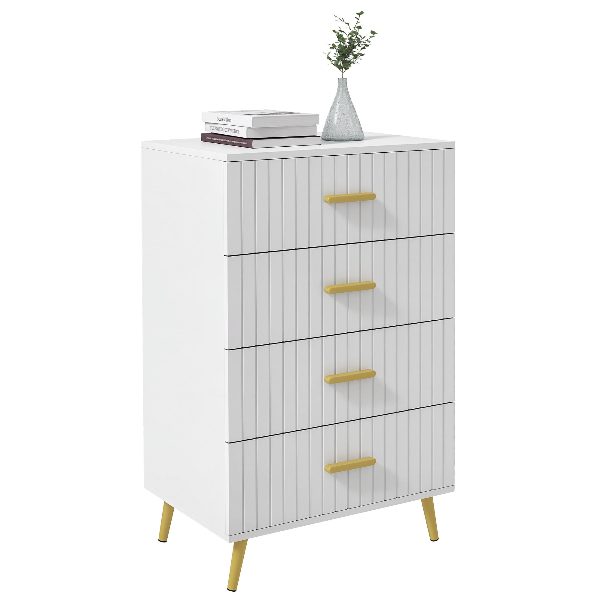 HOMCOM Commode de Chambre, Commode à 4 Tiroirs avec Pattes en Aluminium