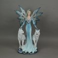thumbnail image 5 of Snow Fairy en Robe Doublée de Fourrure avec 2 Statues de Loups Arctiques 24 Pouces de Haut, 5 of 5