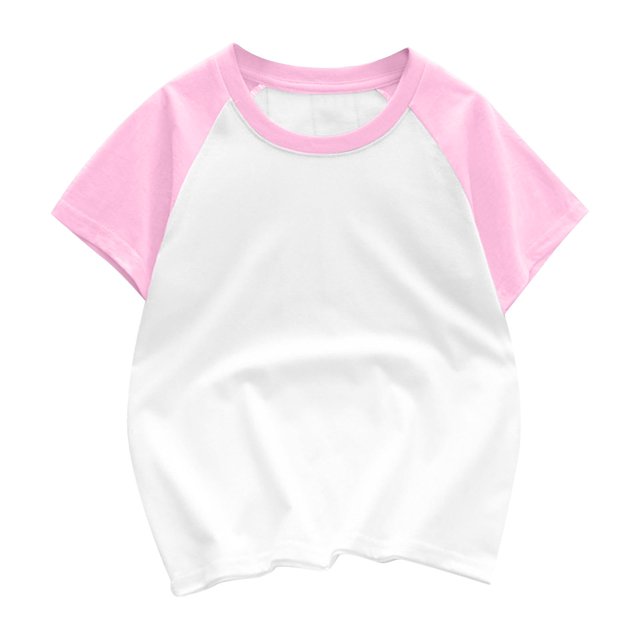 MeetoTime Haut à Manches Courtes en Coton pour Enfants, Patchwork, Couleur Unie, Col Rond, T-shirt Confortable pour Tout-Petits Garçons Filles. Ce Haut pour Tout-Petite Fille Présente un Corps Blanc avec des Manches Courtes Roses et un Encolure Ronde Rose Assortie. Fabriqué à Partir d'Un Doux Mélange de Coton, Il Est Léger, Légèrement Extensible et Convient à Toutes les Saisons. Parfait à Agencer avec des jeans, des Jupes Ou des leggings, et Idéal pour les Tenues Décontractées, l'École Ou le Temps de Jeu.