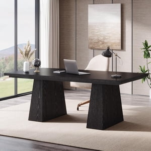 Tribesigns 63" Bureau exécutif, Bureau d'ordinateurs grand bois moderne pour le bureau à domicile, noir