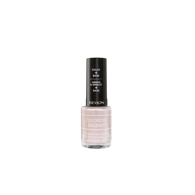 Revlon Colorstay Gel Envy Vernis Gel Longue Tenue en Rose Pâle avec Capuchon Noir Étiqueté « Color + Base » et « Vernis à Ongles + Base », dans une Bouteille en Verre Transparent Offrant une Couleur d'Ongles en Gel Longue Tenue avec Couche de Base Incluse, Convient pour Créer des Ongles de Qualité Salon.