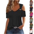 thumbnail image 1 of QIPOPIQ Women's Cold Shoulder Tops Short Sleeve V Neck T Shirts Basic Summer Tees Clearance, 1 of 7