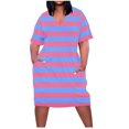 thumbnail image 1 of Pisexur Robes d'Été pour Femmes Mode à Imprimé Floral Robe Soleil Décontractée Ample à Col en V à Manches Courtes Robes T-Shirt Fluides Surdimensionnées Robe de Plage avec Poches Grande Taille Robe Mi-Mollet L-5TG, 1 of 5