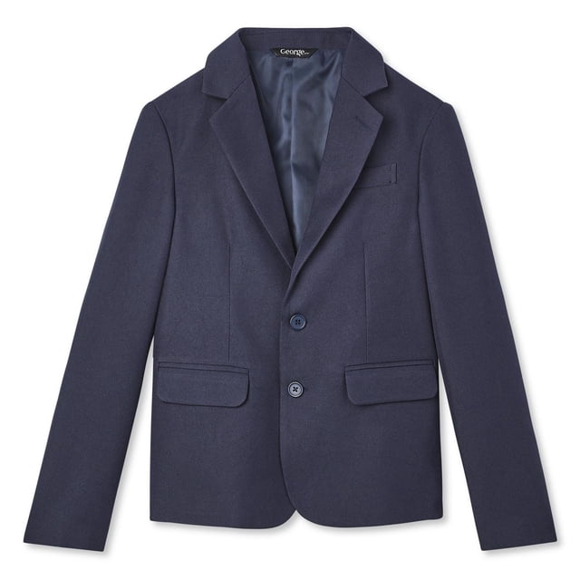 George Veste de Complet pour Garçons en polyester Bleu Marine avec Épaules Rembourrées, Fermeture à Deux Boutons, Revers Cranté et Poches à Rabat, Conçue pour les Vêtements Habillés des Garçons Tailles 4-16, Convient aux Événements Spéciaux et aux occasions Formelles.