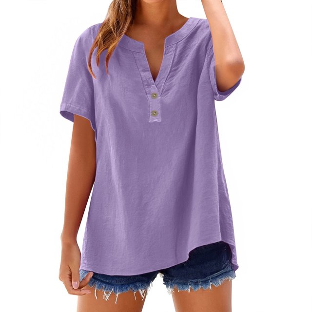 T-Shirts Femmes Lot Mode Décontractée Col en V Manches Courtes Haut T-Shirt - Hontri