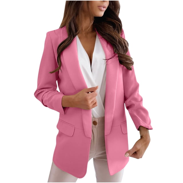 Blazer d'Été Femmes Dames Uni à Col Rabattu Veste à Manches Longues Manteau Vêtement d'Extérieur Blazer Roses TTG