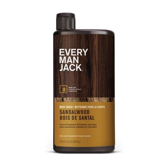 Gel douche pour homme Every Man Jack - Bois de santal 500ML | Gel douche pour homme qui hydrate la peau sensible; dérivé naturellement et sans cruauté envers les animaux
