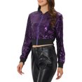 thumbnail image 4 of INSPIRE CHIC Blouson Bomber Court à Paillettes Scintillantes avec Fermeture Éclair pour Femme Violet G, 4 of 5