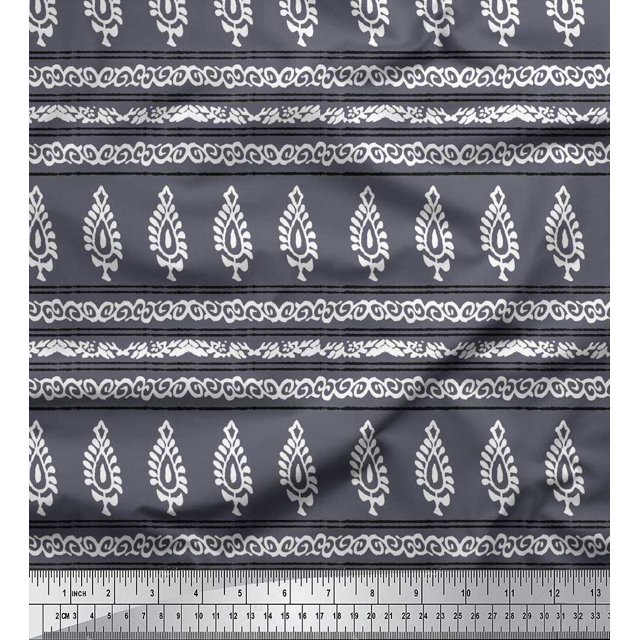 Soimoi Poly Georgette Fabric Stripe,Swirl & Floral Block Print Fabric by Yard 42 Inch Wide