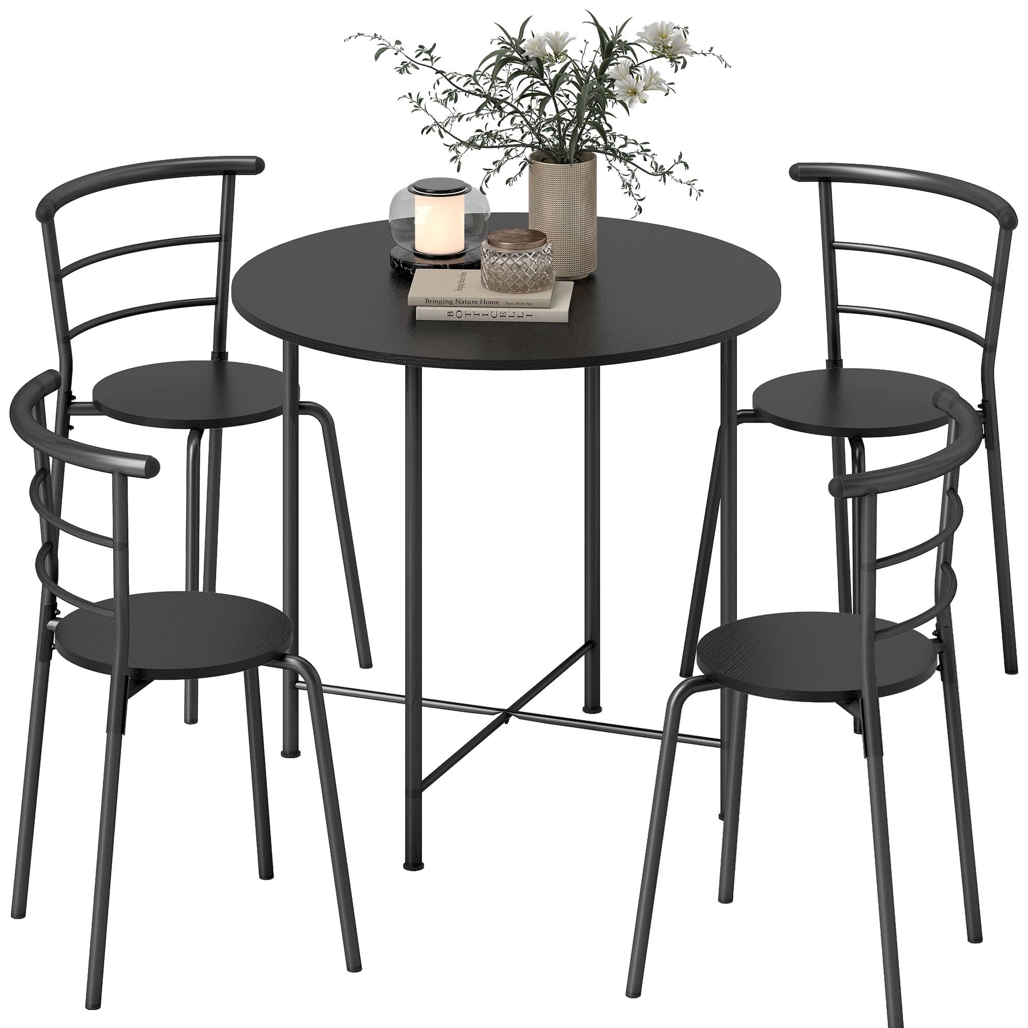 HOMCOM Dining Table Set for 4 Space Saving Kitchen Table and Chairs Black