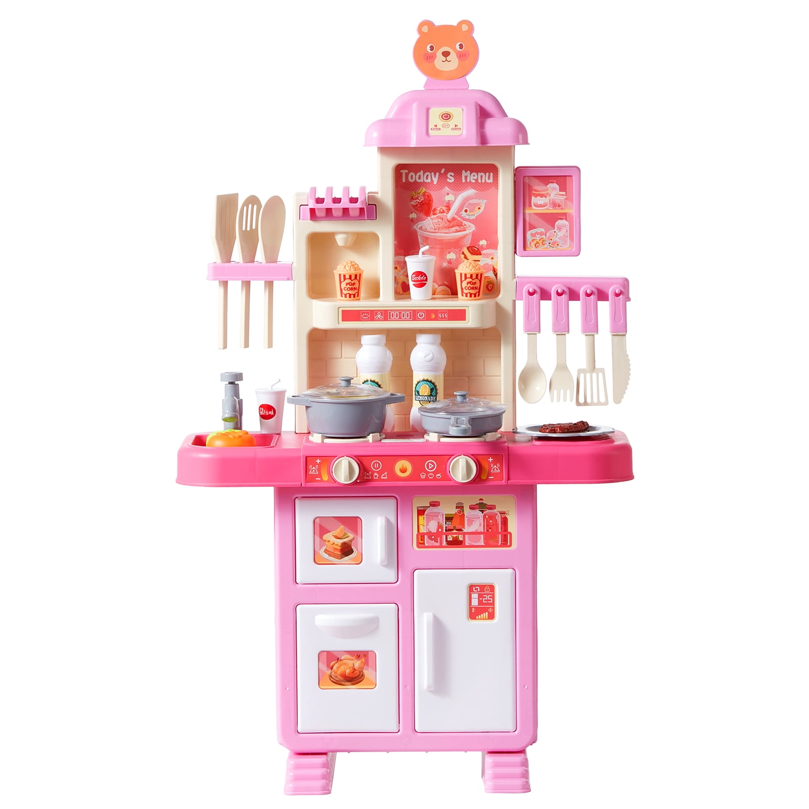 KFFKFF Child's Culinary Playset, Junior Chef's Kitchen Featuring Simulated Stove with Steam, Audio and Illumination, Play Cooking Kit Comprising 48 Pieces of Cookware for Youngsters, Pre-K Kids