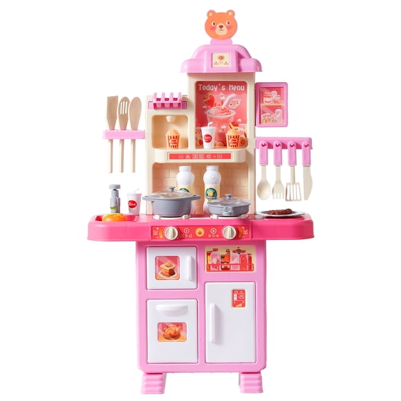 KFFKFF Child's Culinary Playset, Junior Chef's Kitchen Featuring Simulated Stove with Steam, Audio and Illumination, Play Cooking Kit Comprising 48 Pieces of Cookware for Youngsters, Pre-K Kids