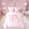 thumbnail image 1 of Erosebridal Ensemble de Literie Rose avec Nœud, Format Double, Ensemble de Lit Initiale P, Déco de Chambre de Princesse, Réversible 7 Pcs, 1 of 1
