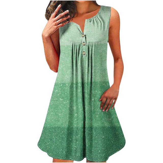 BEFOKA Robe pour Femme Grande Taille, Liquidation de Robes d'Été pour Femmes, Robe Sans Manches à Encolure Ronde pour Femme, Imprimée Fragmentée de Couleurs, à Boutons, à Enfiler